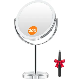 Auxmir Vergrößerungsspiegel 20fach & 1fach, Kosmetikspiegel Doppelseitiger Schminkspiegel mit Vergrößerung, 360° Schwenkbar Tischspiegel, Abnehmbarer Reisespiegel für Schminken Makeup Rasieren