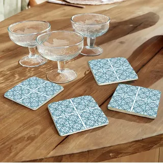 Queence »Blau Weiß Mosaik Fliesen Steine« Mosaik Set Topfuntersetzer Naturstein, Untersetzer, 10x10x1cm,