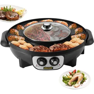 2-in-1-Elektrogrill und Hot Pot, 2200-W-BBQ-Pfannengrill und Hot Pot, multifunktionaler Teppanyaki-Grilltopf mit doppelter Temperaturregelung, rauchfreier Hot-Pot-Grill mit Antihaftbeschichtung für 1–8 Personen
