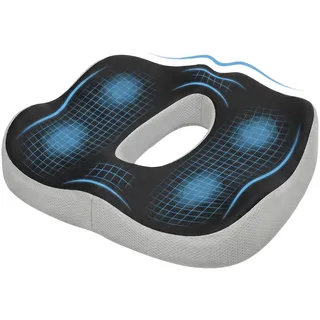Sitzkissen Orthopädisch, Dicke für Steißbein Entlastung - Ergonomisches Steißbeinkissen gegen Hämorrhoiden & Dekubitus - Atmungsaktives Sitzring Design für Bürostuhl Auto Rollstuhl - Schwarz-Grau