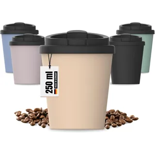 Uakeii Thermobecher Kaffee to go aus Bio-Kunststoff - Kaffeebecher 250 ml BPA-frei & 100% recyclebar - Made in Germany Trinkbecher mit Deckel - Coffee Mug fürs Büro, Auto, Schule uvm (Aprikose)