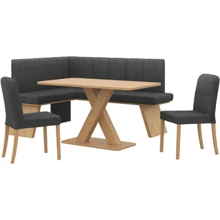 OTTO home "Nina", Set, 4er, 4 Stk. tlg. Sitzgruppe Esszimmer Stühle Tisch und Bank bequem gepolstert, jet schwarz, dekor eiche ontario),
