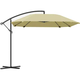 Fortuna Lai Ampelschirm Alu Ø 260 cm Sonnenschirm, wasserdicht Kurbelschirm mit Ständer, Kurbel, Windsicherung, neigbar Marktschirm kippbar Gartenschirm Sonnenschutz für Balkon Garten Terrasse Beige - Beige