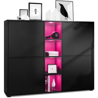 Vladon Highboard Cuba Türen in Schwarz matt , Holzwerkstoff , 130.5x105.5x35.5 cm , Kleinmöbel, Kommoden, Highboards