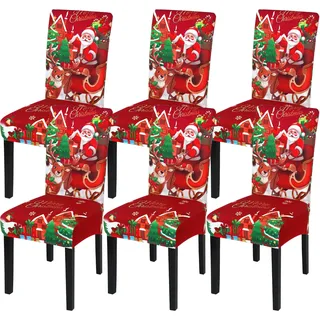 MEIVINES Stuhlhussen Weihnachten 6er Set Weihnachts Stretch Stuhlhussen für Esszimmerstühle Weinachtsdekorationen Stuhlbezug Universeller Weihnachtsstuhlbezug für Restaurants,Partys, Festivals