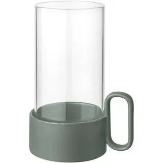 BLOMUS Kerzenhalter "Windlicht YURAGI" aus Steingut und Glas, Höhe ca. 21 cm, agave grün