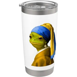 Frosch mit Bob Haarschnitt Mädchen mit Ohrring Gen Z Tier Meme Doppelwandiger Edelstahl-Thermobecher