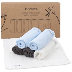 Navaris Waschlappen Set 6-teilig Baby-Waschlappen aus Bambus - 25x25cm weiche Lappen - Reinigungstücher Waschtücher - umweltfreundlich waschbar blau