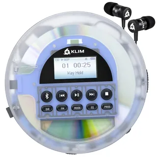 KLIM Nomad Transparent – Neuheit – tragbarer CD-Player – integrierter Akku mit langer Lebensdauer – Kopfhörer KLIM Fusion, MP3, CD, TF-Player, tragbares Mini-Radio, Bluetooth – für das Auto
