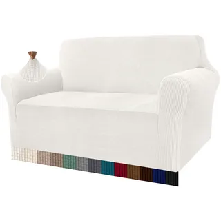 Granbest High Stretch Sofabezug Moderne Sofaüberwurf Jacquard Elastische Sofahusse für Wohnzimmer Protector für Hunde Haustiere (2 Sitzer, Creme)