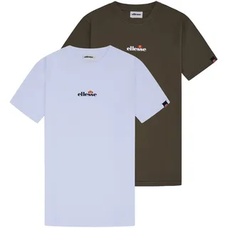 T-Shirt ELLESSE "T-Shirt OLLIO 2 TEE 2er Pack", Herren, Gr. XL, bunt (weiß, dunkelgrün), Obermaterial: 100% Baumwolle CO., Shirts T-Shirt