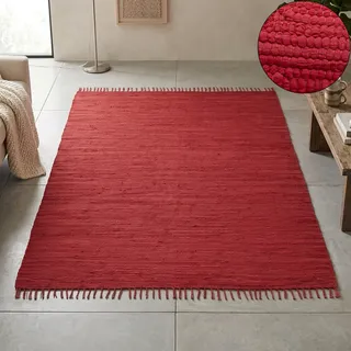 THEKO Teppich "Happy Cotton Fleckerl, handgewebt" rechteckig 5 mm Höhe Flachgewebe, reine Baumwolle, meliert, mit Fransen, auch als Läufer, rot