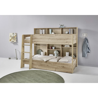 Etagenbett RELITA "Sely, viel Funktion auf kleinem Raum, 2 Liegeflächen, modernes Design", eiche artisan dekor, eiche artisan dekor, eiche artisan dekor, B:128cm H:168cm L:209cm, Etagenbetten, Etagenbett, viel Stauraum, pflegeleichte Melamin Oberfläche, 3 Farben zur Wahl