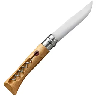 Opinel-Messer 254154 Größe 10, Buchenholz, mit Korkenzieher