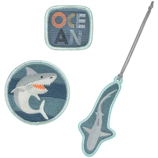 Lässig Anhänger und Patches Set (3 Stk.) mit Druckknopf/School Patches Set Shark Ocean Edition