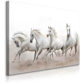 Muralo Leinwandbild Pferde im Galopp Wüste Tiere 3D Effekt 40x30 , Textil , Rechteckig , 40x30 cm , Bilder & Rahmen, Bilder, Leinwandbilder