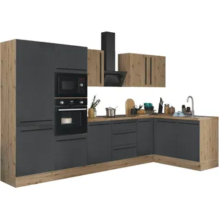 kochstation Winkelküche Florida L-Form 330 x 165 cm schwarz
