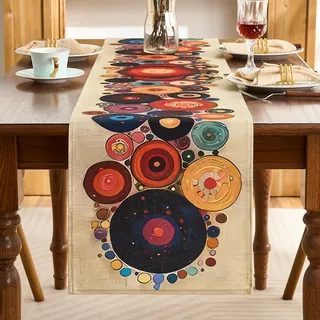 Tischläufer Bunt Boho Vintage 33x183cm, Tischband Modern Verarbeiteter mit Polka-Dots-Muster, Tischdecke Deko Landhausstil Baumwoll-Leinen-Stoff Abwaschbar, Tisch Läufer für Esszimmer Tischdeko