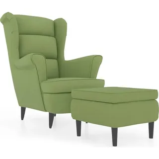 vidaXL Ohrensessel mit Hocker Hellgrün Samt - Grün