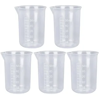 Messbecher Klein, 5 Stück 50 ml Set, mini Messbecher mit klarer Skala, iTrennstriche À 5 ml,deal für Küche und Labor