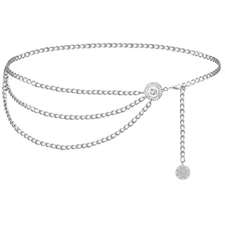 Spetsbst Taillenkette Verstellbarer, Kettengürtel Damen Gürtel Mode Taillengürtel, Metall Taillenkettengürtel Bundkette für Kleider Jeans (Dreischicht-Silber)