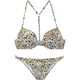 Push-Up-Bikini LASCANA "Silea", Damen, Gr. 34, Cup B, beige (tierdruck), Microfaser, Recycling-Polyamid, Bikini-Sets Push-Up-Bikini, mit modischem Tierdruck, Topseller