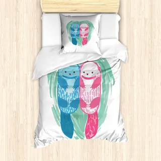 ABAKUHAUS Otter Mantele, semiaquatic Tier, Milbensicher Allergiker geeignet mit Kissenbezügen, 135 cm x 200 cm - 80 x 80 cm, Mint Grün Blau Rosa - Rosa