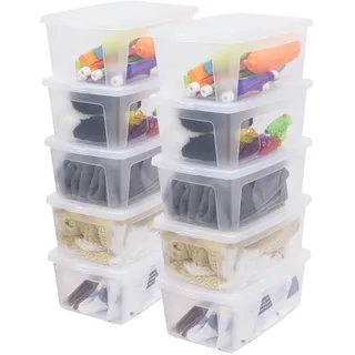 Iris Ohyama Vielseitige Aufbewahrungsboxen, 11L, 10er-Set, Transparent, Deckel leicht schließbar, Stapelbar, Plastik, Für Schrank, Regale, Klassenzimmer, Organisation, Kunstbedarf, Schuhe, MCB-11