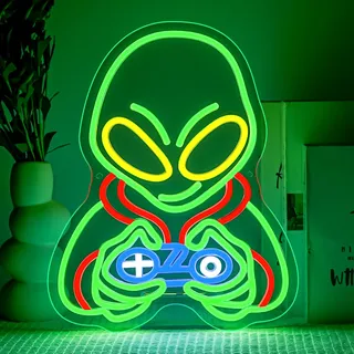 SIGNSHIP Alien Playing Game Neon Schild Alien Led Schild Dimmbar für Deko Aliens Spiel Neon Sign Leuchtschilder Wand Dekor für Spielzimmer,Mannloch,Familienzimmer,Kinderzimmer,Geschenk für Junge