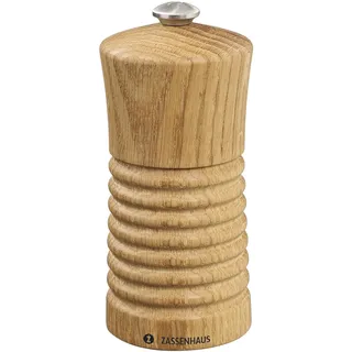 Zassenhaus Pfeffermühle HEILBRONN 13 cm | Eiche| Mit stufenlos verstellbarem Hochleistungs-Keramikmahlwerk | Befüllte Gewürzmühle | Ø 5,8 × 13 cm