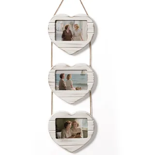 Afuly Bilderrahmen Für 3 Bilder 10x15 Holz Weiß Herz Antike Fotorahmen Collage Hanging Wand Deko Picture Frame Personalisierte Geschenk Display Hochzeit Weihnachten Familie Oma Mama Couple