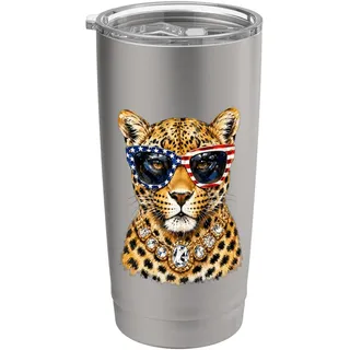 Glam Leopard Patriotic USA Sonnenbrille Cat Art Design Doppelwandiger Edelstahl-Thermobecher