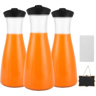 LDXDRU Glaskaraffe 3er Set, 1 Liter Wasserkaraffe mit Deckel, Karaffe Glas mit Deckel Glaskrug für Milch Saftgetränke Eistee Hausgemachte Getränke Tee