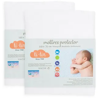Matratzenschoner aus Baumwolle für Babykrippe | 70 x 140 cm | Wasserdicht | Atmungsaktiv | mit Gummi verstellbar | Anti bakteriell | 2 Stück|