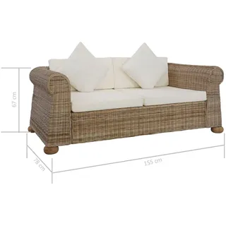vidaXL 2-Sitzer-Sofa mit Kissen Natur Rattan - Braun