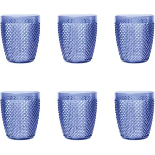 Excelsa Diamond Set mit 6 blauen Gläsern, bruchsicherer Kunststoff, Fassungsvermögen 400 ml, wiederverwendbar