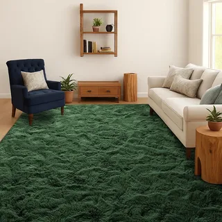 SOANNY Teppich Wohnzimmer, Waschbar Anti-Rutsch, 90x150 cm, Waldgrün | Hochflor, Langflor, Flauschig, Weich, Einfarbig, Pflegeleicht, Für Wohnzimmer Schlafzimmer Kinderzimmer Büro Bettumrandung