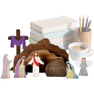 Krippen-Set aus Holz, rustikale religiöse Dekoration, handgefertigte Krippenfiguren für Innenbereich, Hof, Tischplatte, Zuhause, Kirche, Familiennacht, Osterfeier, Weihnachtsdekoration, traditionelle