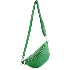 modamoda de - T211 - ital. Hüfttasche Bauchtasche Brusttasche Medium aus weichem Leder, Farbe:Blattgrün