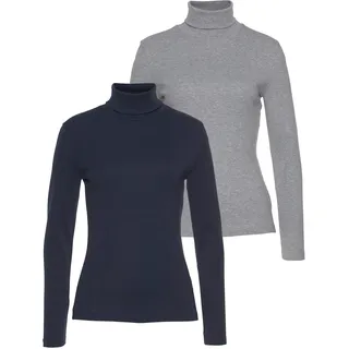 Rollkragenshirt FLASHLIGHTS, Damen, Gr. 52/54, blau (grau, meliert, marine), Rippware, Graumeliert (Obermaterial): 90% Baumwolle, 10% Viskose. Obermaterial: 100% Baumwolle. Obermaterial Melange: 90% Baumwolle, 10% Viskose. Obermaterial Uni: 100% Baumwolle, unifarben, Basic, sehr figurbetont, Shirts Rollkragenshirt, sehr figurbetonte Passform, Langarm-Design, aus 100% Baumwolle