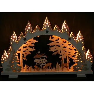 3D Schwibbogen Rehe geschnitzt 53cm Erzgebirge Lichterbogen Wildfütterung