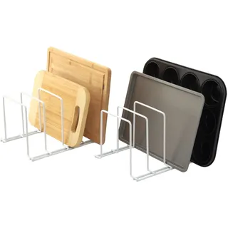 simplywire - Backblech- und Schneidebrett-Gestell- 2er-Pack - Weiß | Groß – Pfannenaufbewahrung – Küchenschrank-Organizer – Stahl beschichtet
