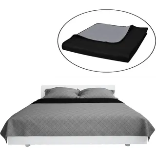 vidaXL Zweiseitige Tagesdecke Gesteppt Schwarz/Grau 170x210cm - Schwarz