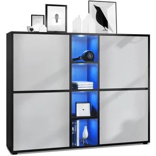 Vladon Highboard Greige, Holzwerkstoff, 130.5x105.5x35.5 cm, Wohnzimmer, Kommoden, , Sideboards, Highboards