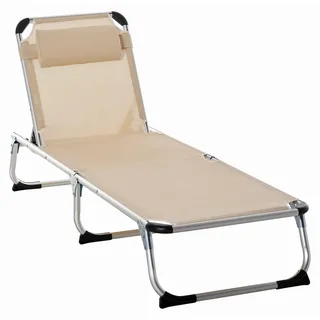 Gartenliege Alu 4-fach verstellbar faltbar ergonomisch, Netzstoff Beige 170x60x76cm f1r Garten & Terrasse - Beige