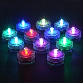 AMFUN Tauchbare LED-Lichter, 12 Stück Flammenlose LED Kerzen Teelichter, Wasserdichte Lichter, Mini Unterwasser Licht für Aquarium Garten Hochzeitsfeier, Farbverläufe