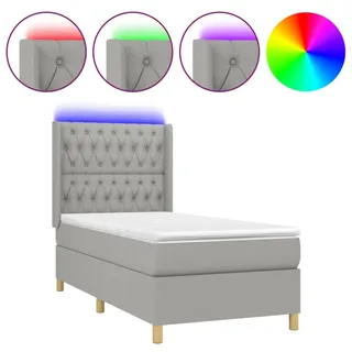vidaXL Boxspringbett mit Matratze & LED Hellgrau 90x200 cm Stoff - Grau
