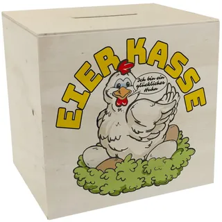speecheese Spardose aus Holz ich Bin EIN glückliches Huhn Eierkasse lustige | Sparbüchse für Ostergeschenk oder Geburtstagsüberraschung