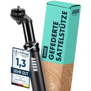 AARON Spring Federsattelstütze mit 30,9 mm Durchmesser | Gefederte Aluminium Sattelstütze mit 350mm Länge | Fahrrad Sattelstütze gefedert für E-Bike, MTB, Trekking Citybike u.v.m. Schwarz
