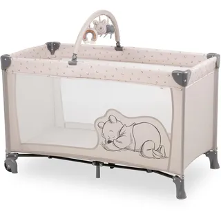 hauck Kinderreisebett Dream N Play Go mit Spielbogen, Rollen und Transporttasche, Klein Zusammenklappbar, Baby Reisebett Kleinkind ab Geburt bis 15 kg (Disney Pooh Rainbow Beige)